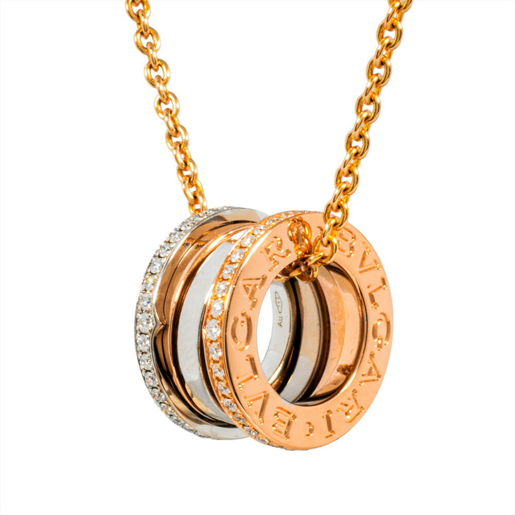 BVLGARI B.zero1 Perfect Mistake Necklace with Diamonds, 355062, 12.9g, 18K Gold, Pink and White