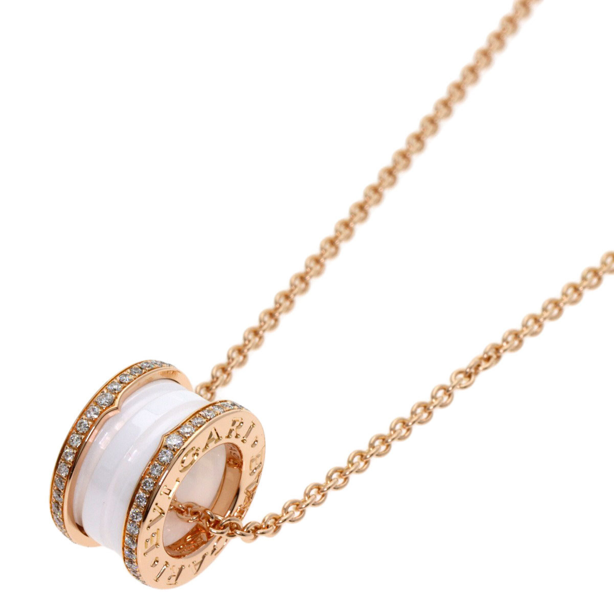 BVLGARI B-zero1 White Ceramic Diamond Necklace 18K Pink Gold Women\'s