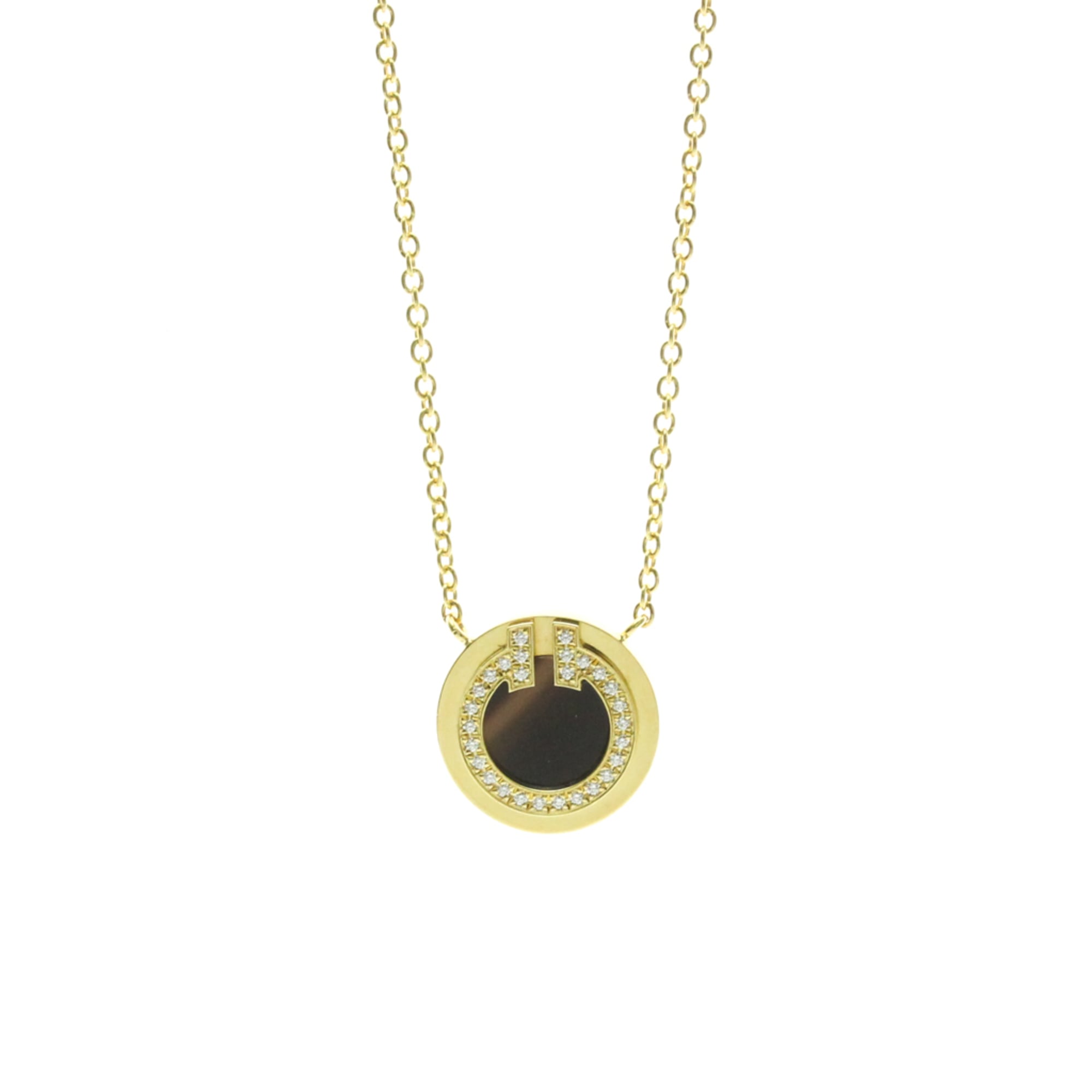 Tiffany T Two Circle Diamond And Onyx Necklace Yellow Gold (18K) Diamond,Onyx Men,Women Fashion Pend