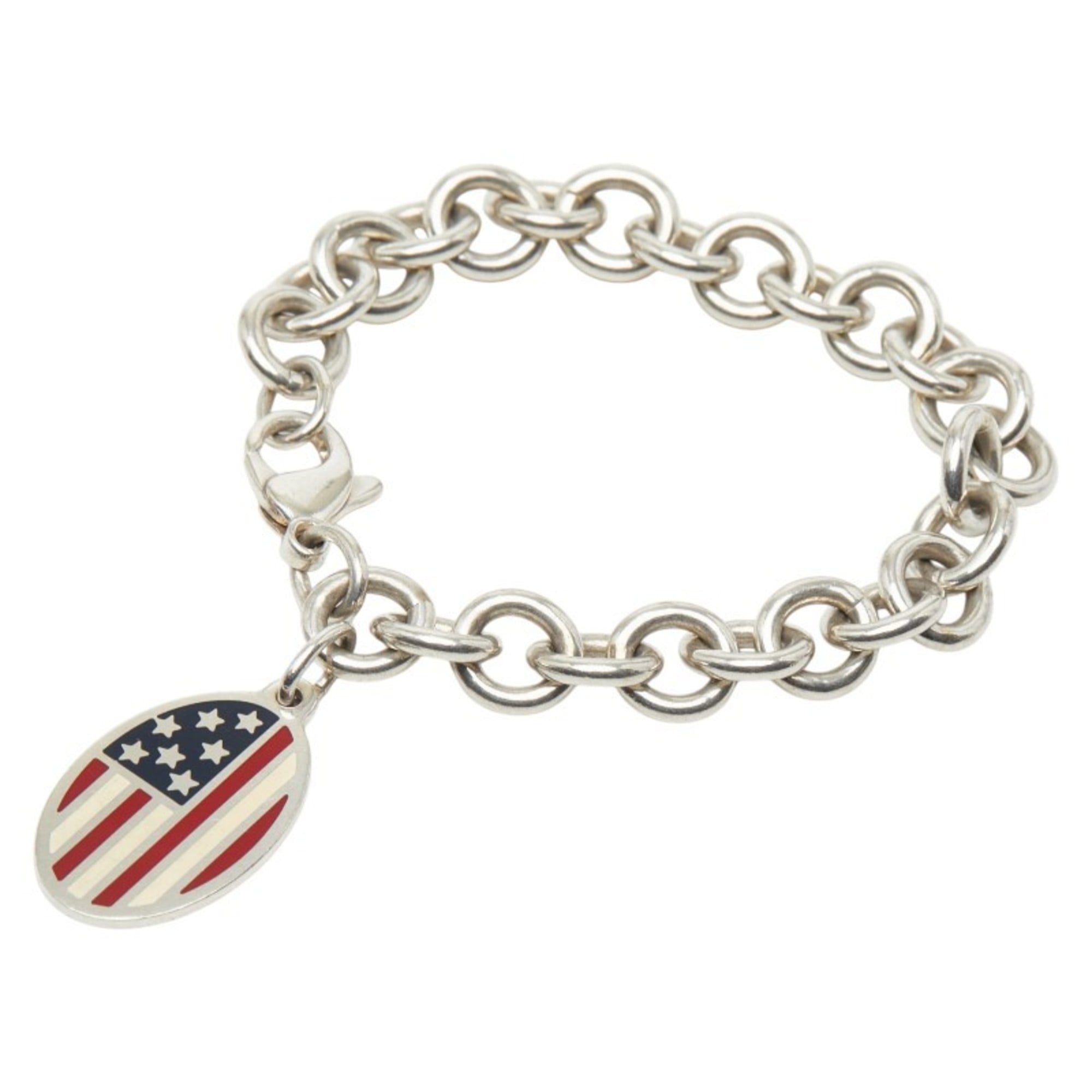 Tiffany & Co. Oval Tag Stars and Stripes Motif Chain Bracelet, SV925 Silver, Women\'s.