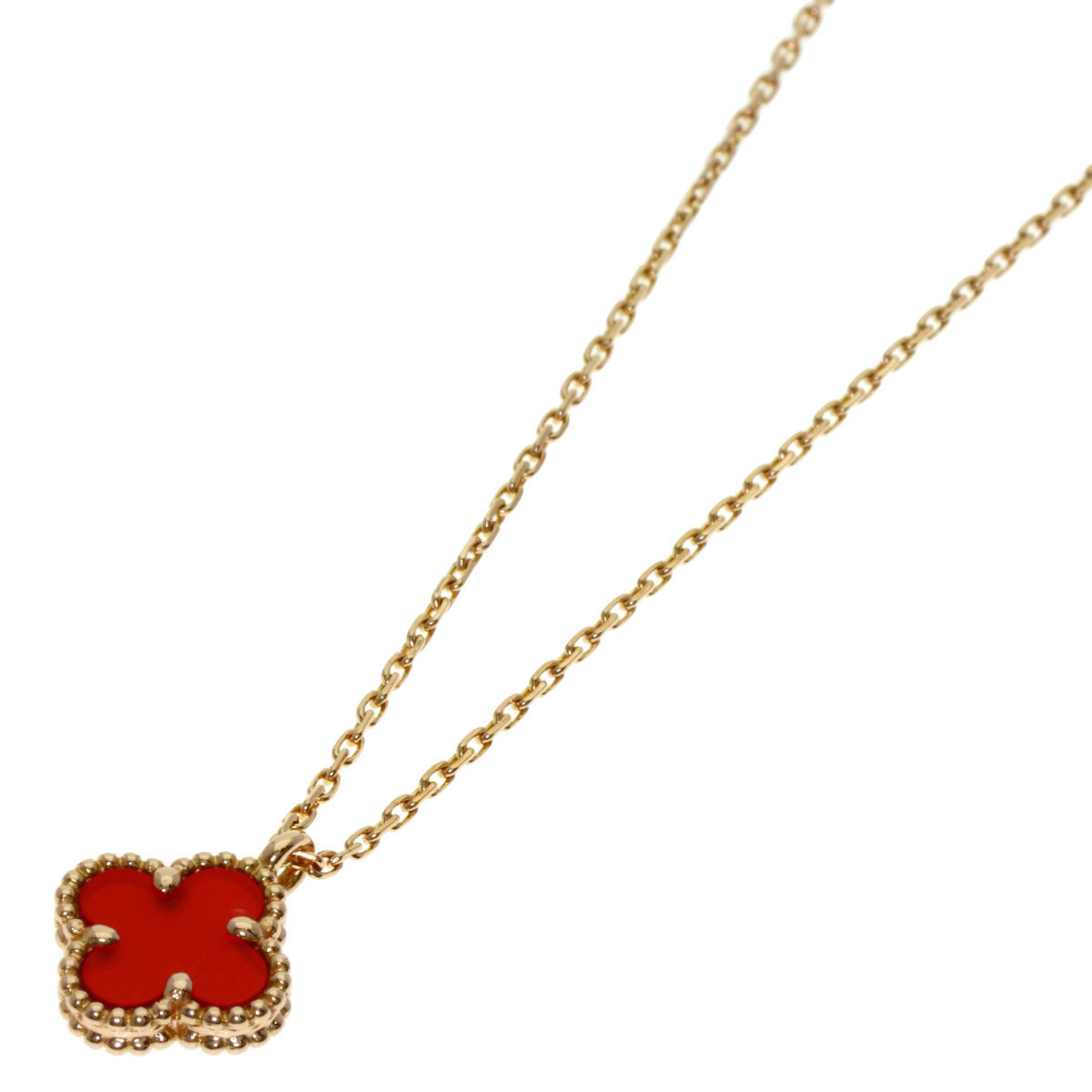 Van Cleef & Arpels Sweet Alhambra Carnelian Necklace, 18K Pink Gold, Women\'s.
