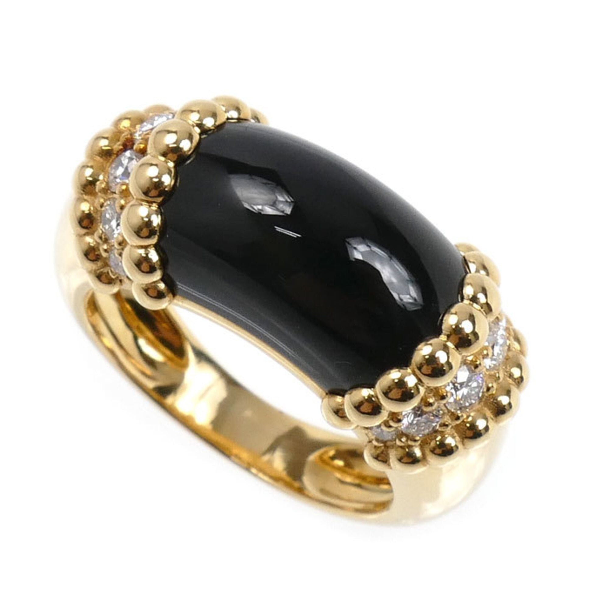 Van Cleef & Arpels 18K Yellow Gold Perlee Couleur Ring (VCARP7SH50) with Diamonds and Onyx, 10.7g, W