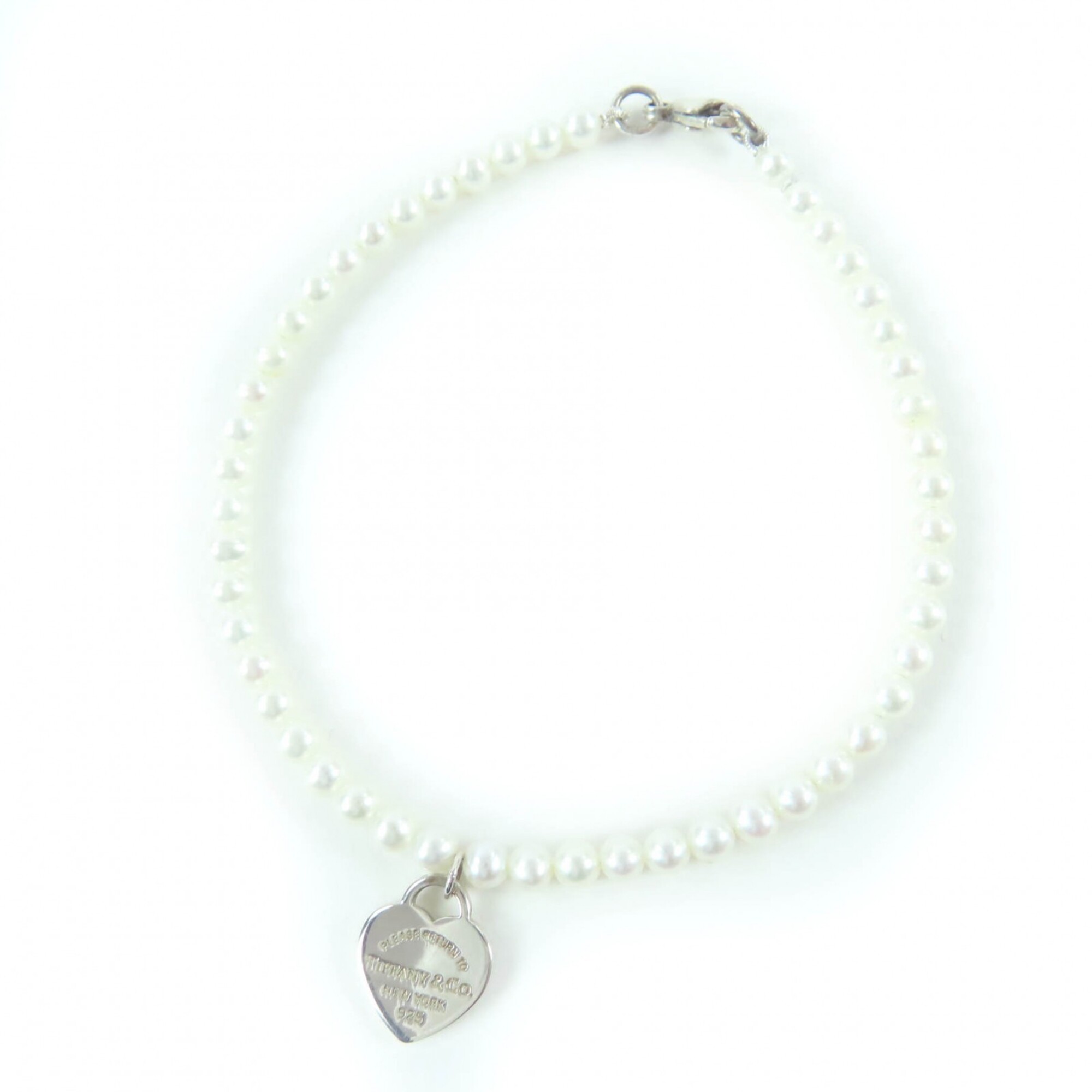TIFFANY&Co. Tiffany Return to Mini Heart Tag Bracelet, 925 Sterling Silver, Freshwater Pearl, with B