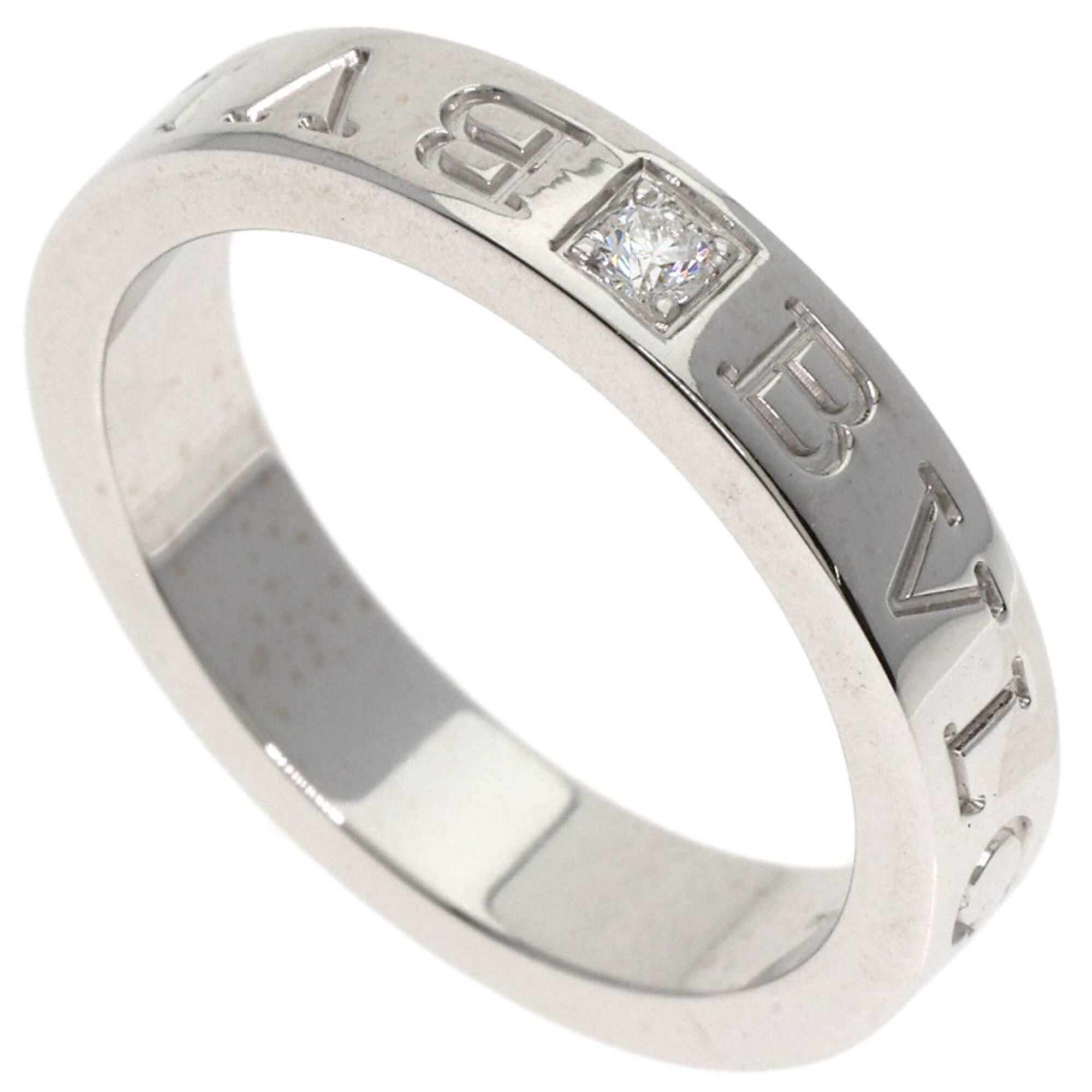 Bulgari Double Logo 1P Diamond Ring 18K White Gold Women\'s BVLGARI