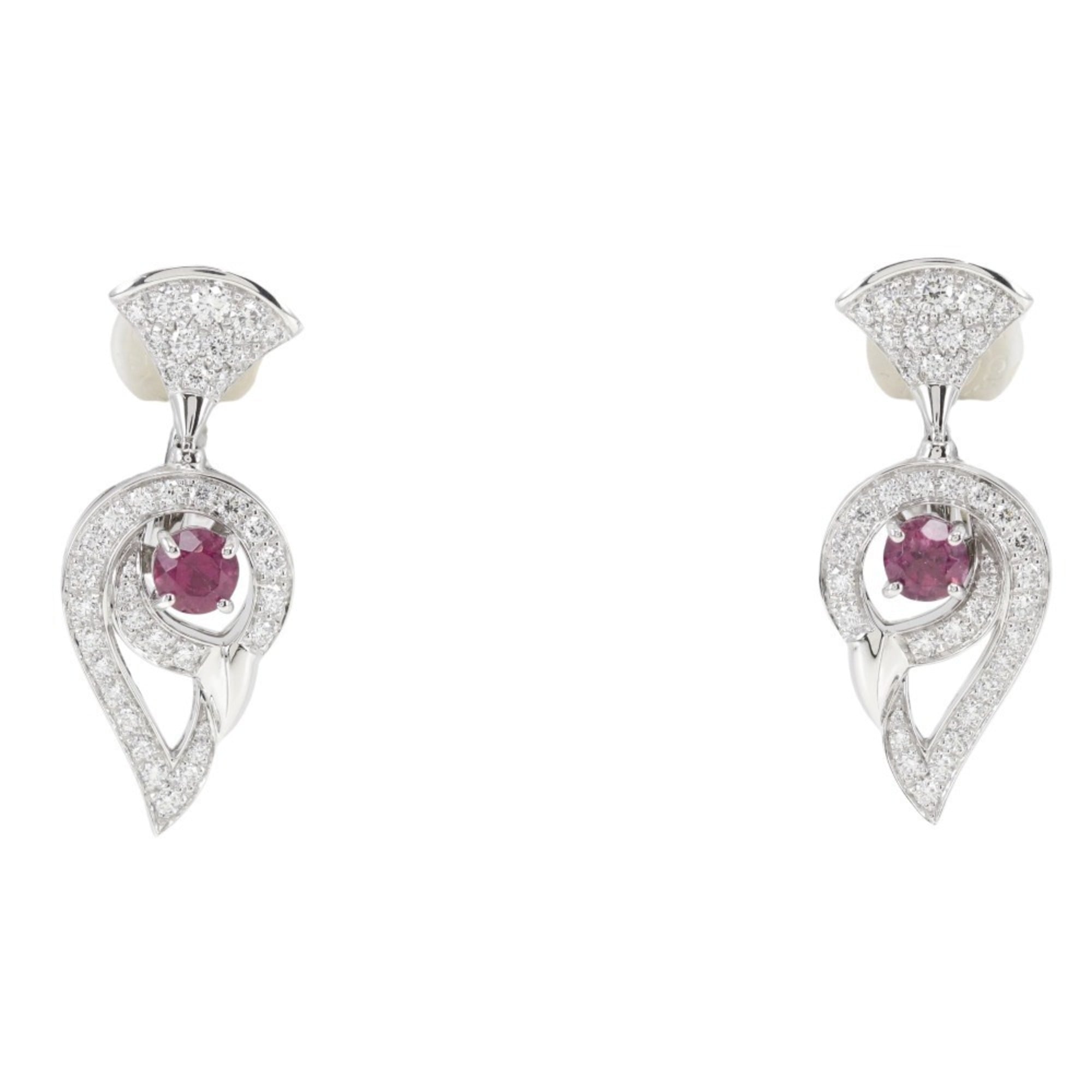 Bvlgari Bulgari Diva Dream Earrings, 18K White Gold x Rubellite Tourmaline Diamond, Made in Italy, A