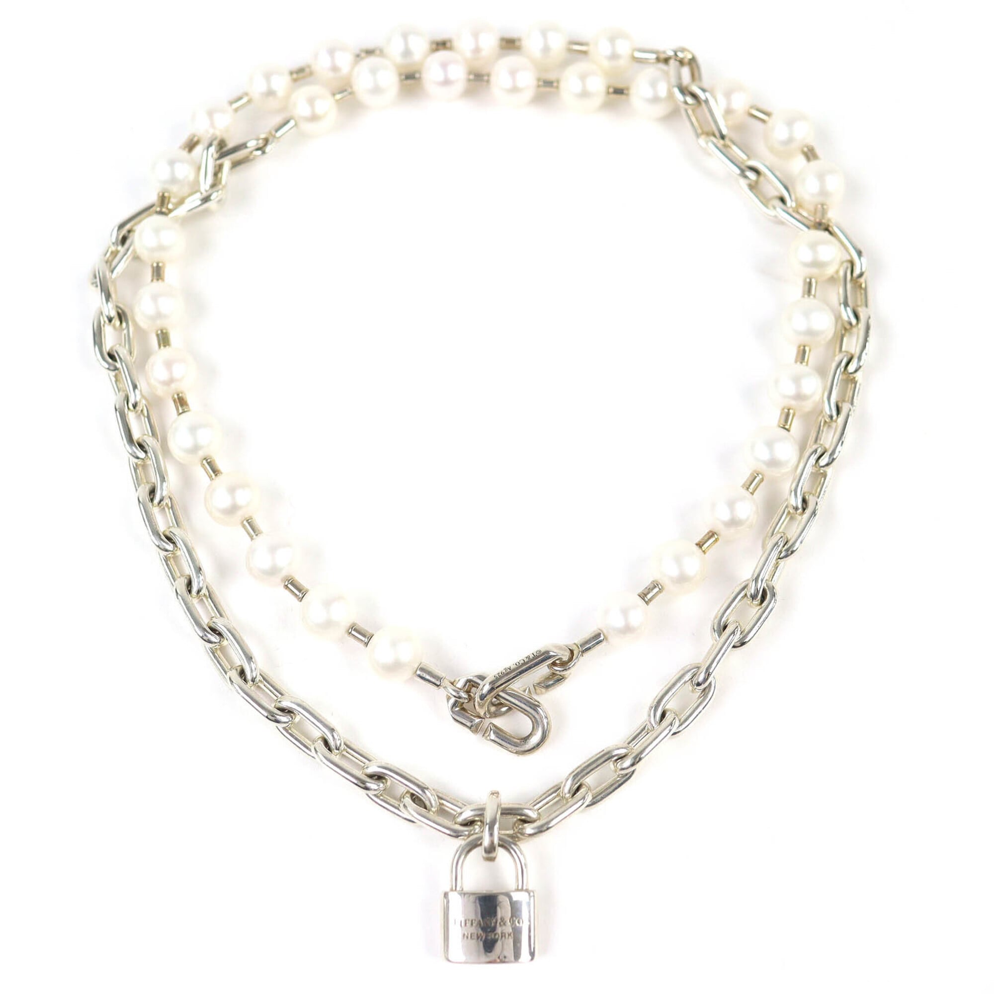 TIFFANY&Co. Tiffany HardWear Pearl Rock Necklace, AG925 Sterling Silver, White, with Box and Case, W