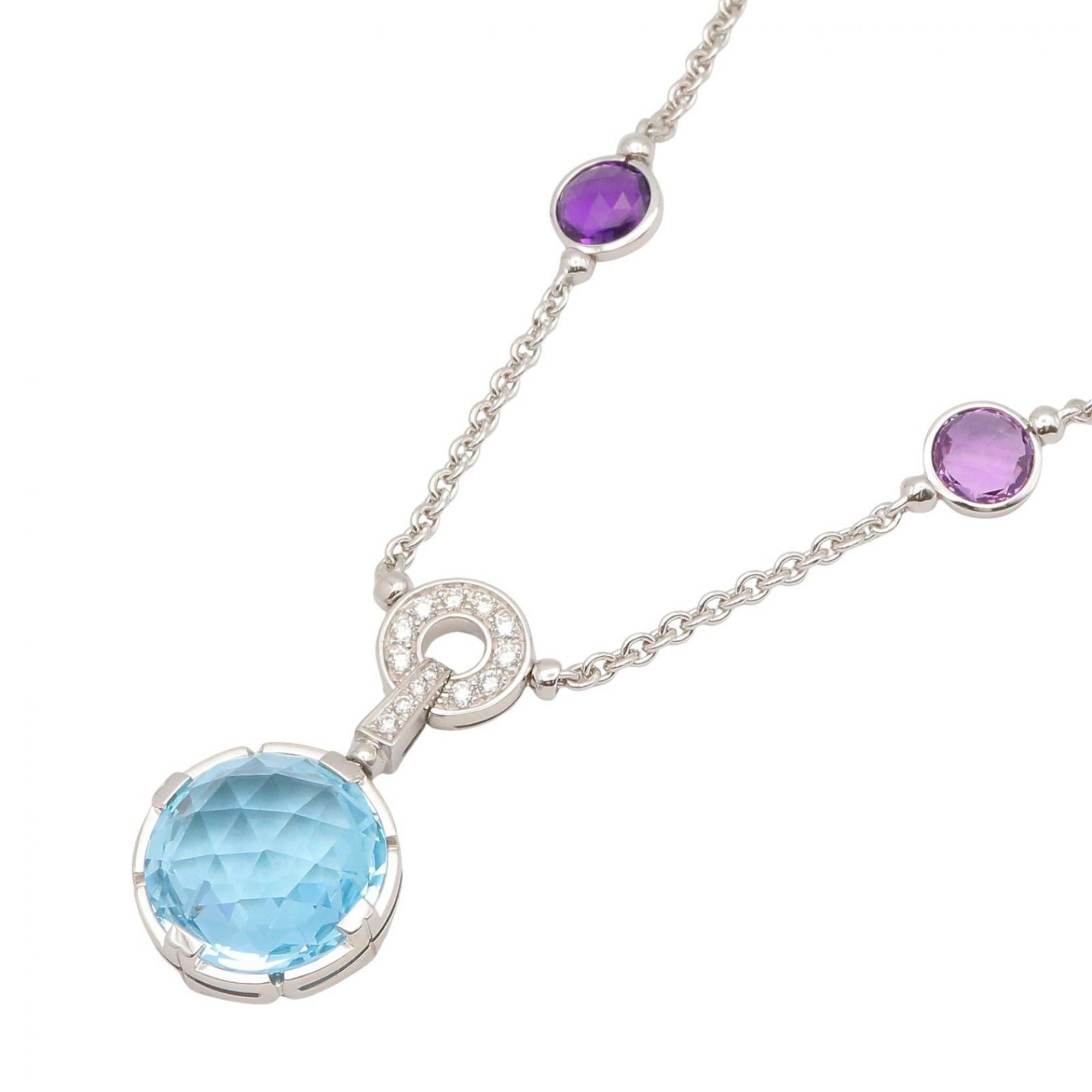 BVLGARI Valentesi Cocktail Necklace - 18KWG (White Gold) Diamond, Amethyst, Blue Topaz Women\'s Purp