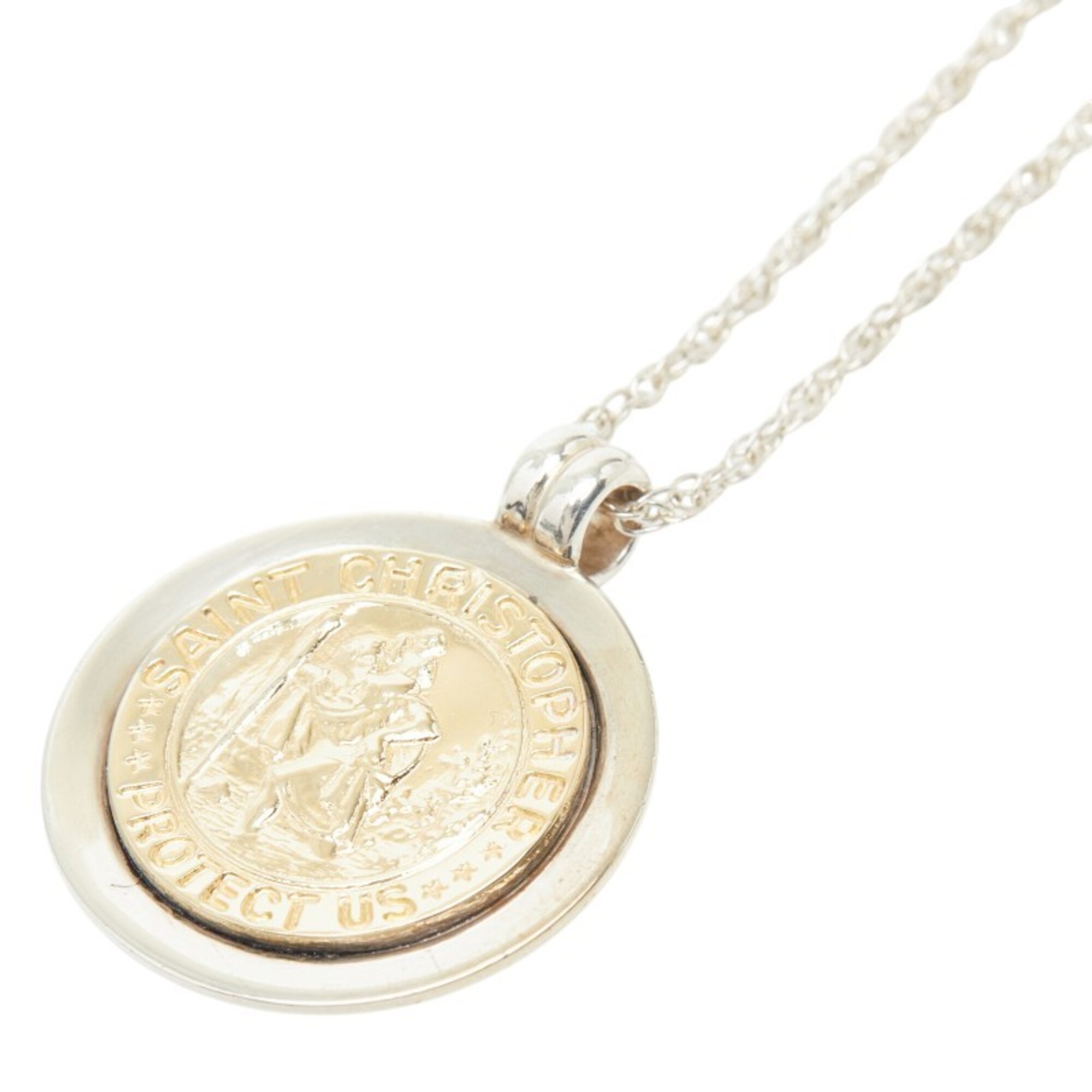 Tiffany & Co. St. Christopher Coin Pendant Necklace, Sterling Silver and 18K Yellow Gold (Chain is a