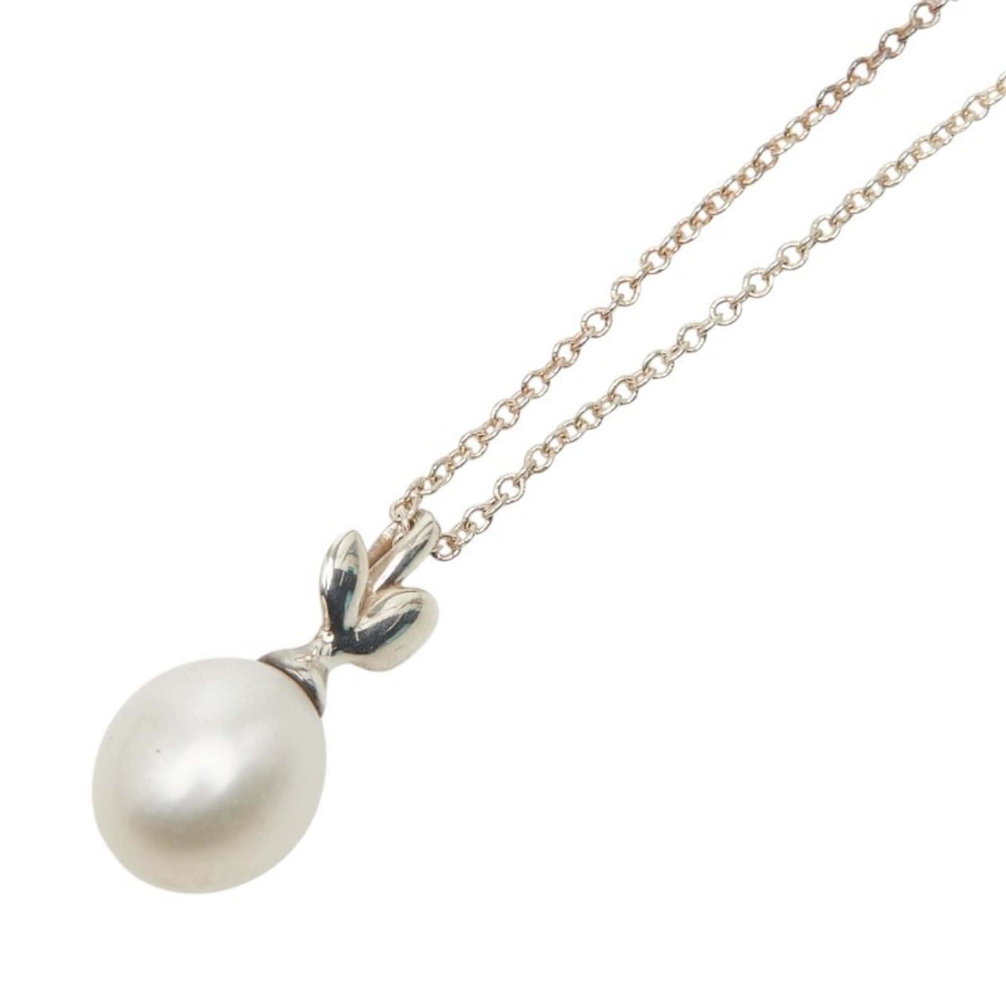 Tiffany & Co. Paloma Picasso Olive Leaf Pearl Pendant Necklace, Sterling Silver (SV925), Pearl, Wome