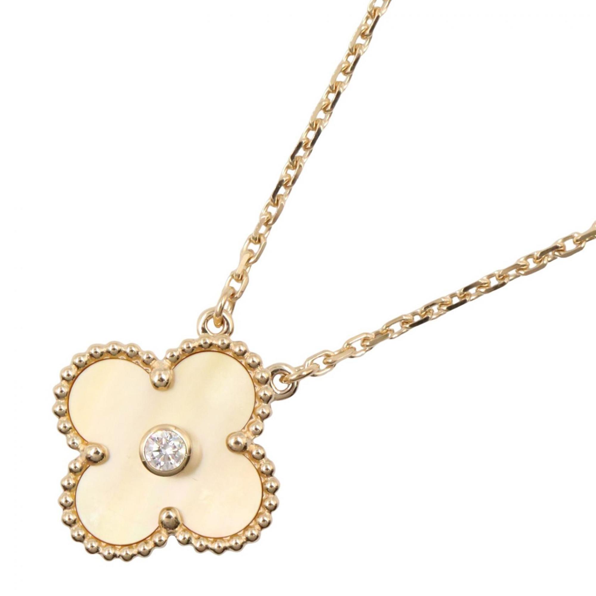 Van Cleef & Arpels Vintage Alhambra 1PD Necklace in 18K Yellow Gold with Diamonds and Mother-of-Pear