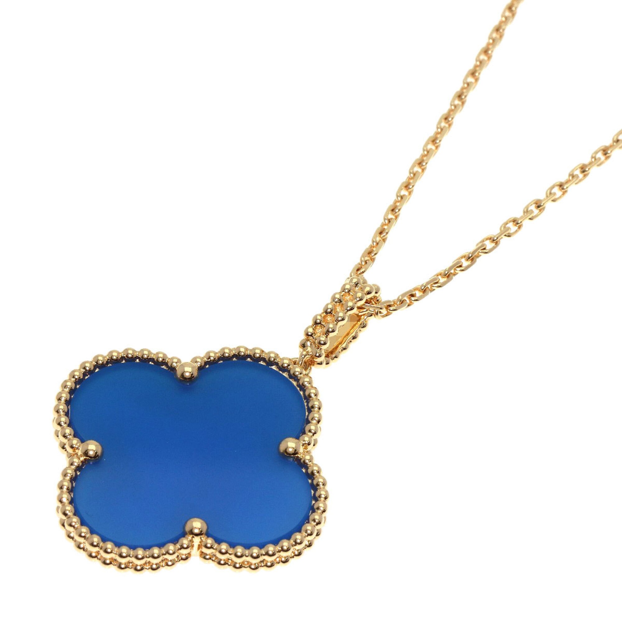Van Cleef & Arpels Magic Alhambra Blue Agate Necklace, 18K Yellow Gold, Women\'s.