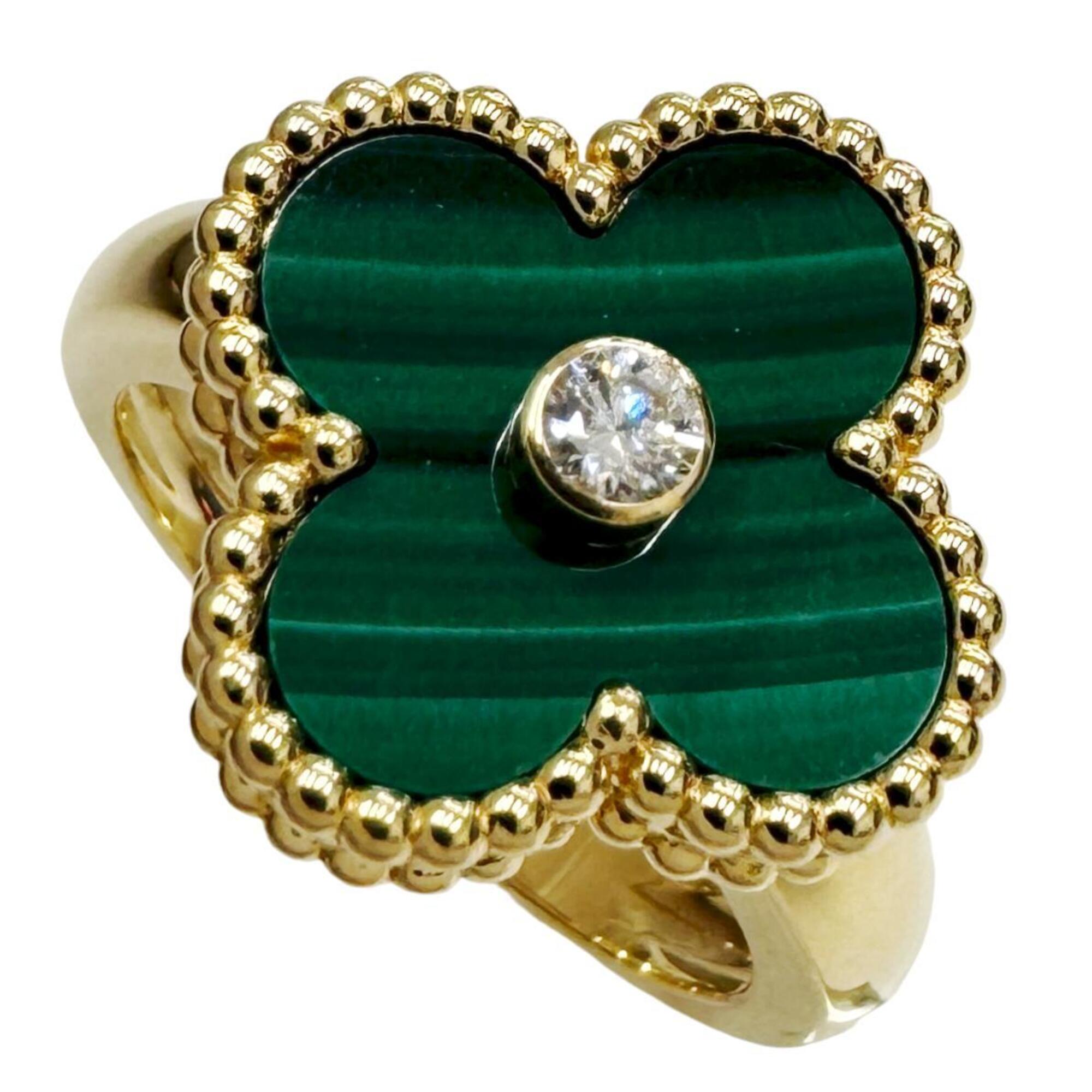 Van Cleef & Arpels Alhambra Ring, 18K Yellow Gold, Malachite, 1P Diamond, Green, Women\'s, VCARO3QM5