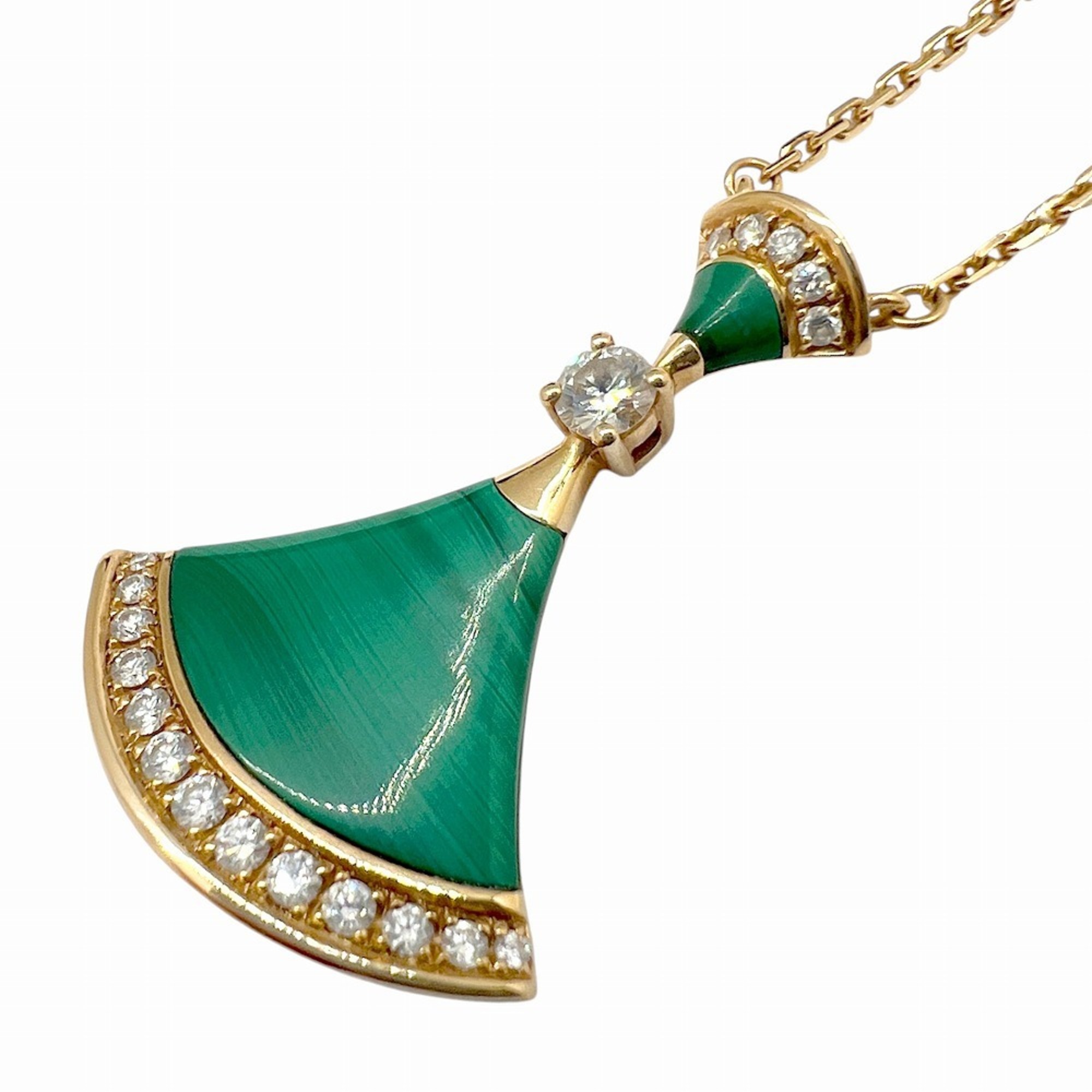 BVLGARI Diva Dream K18PG Malachite Diamond Pendant Necklace Green Women\'s