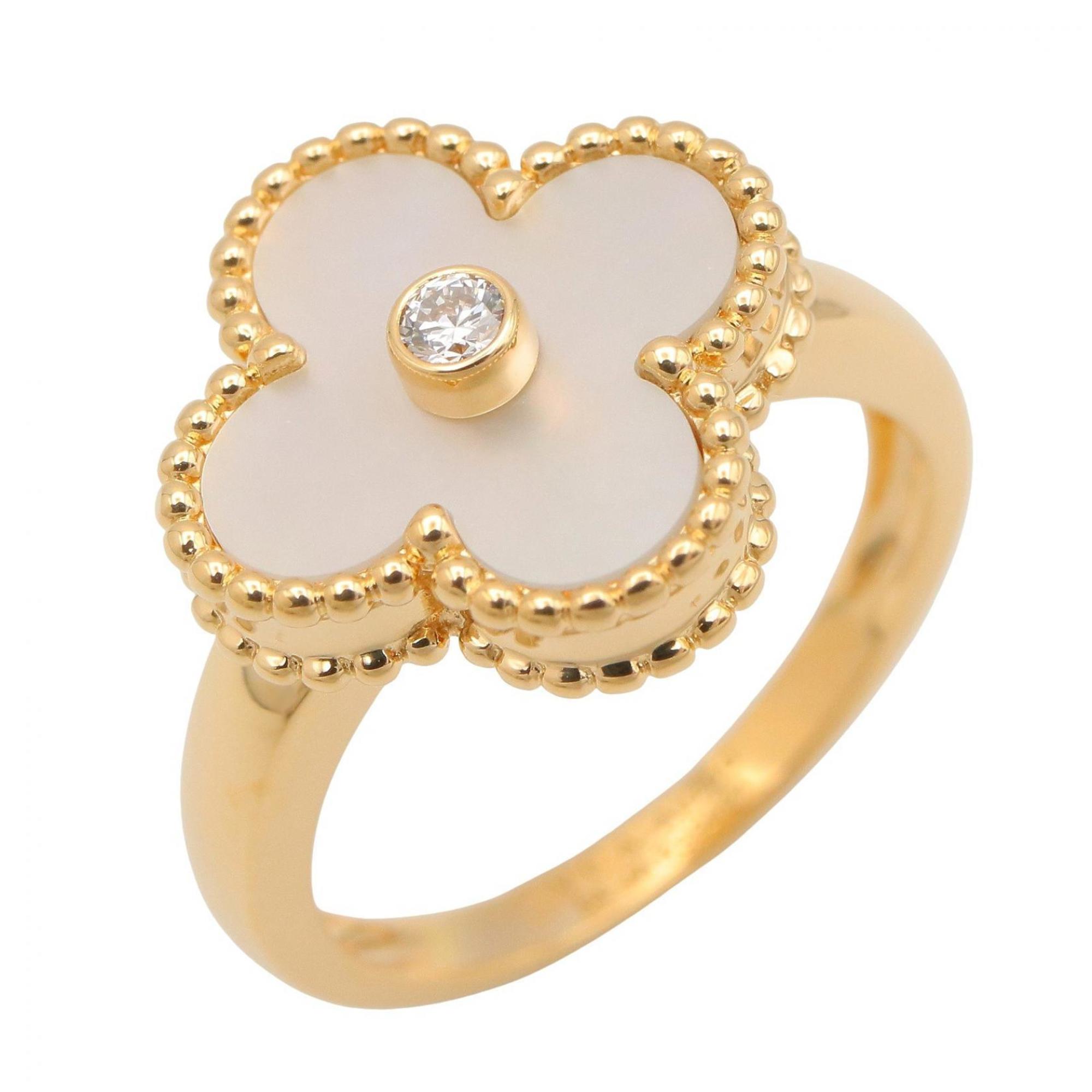 Van Cleef & Arpels Vintage Alhambra 1PD Mother-of-Pearl Ring, 18K Yellow Gold with Diamonds, Mother-