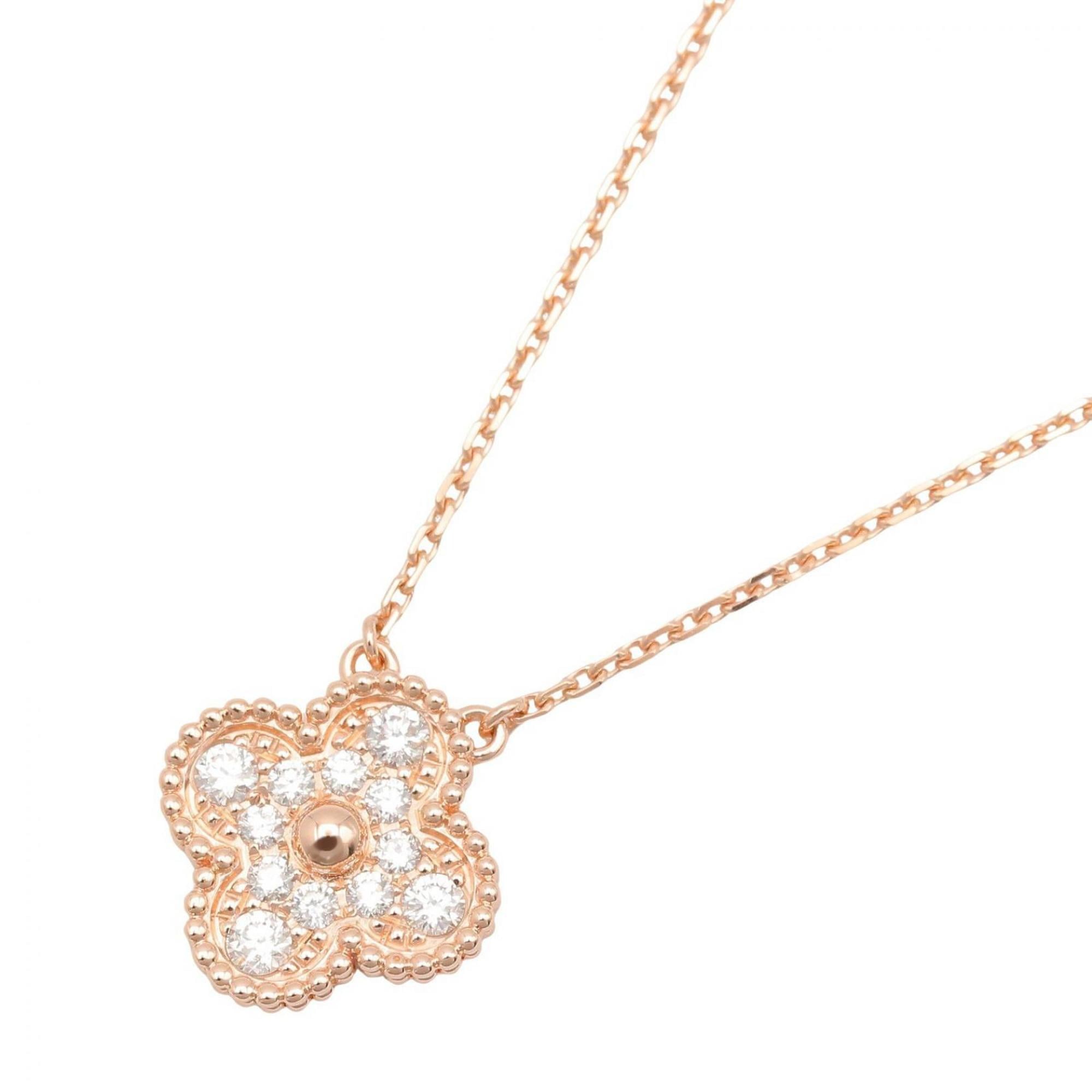 Van Cleef & Arpels Vintage Alhambra Diamond Necklace in 18K Pink Gold (VCARP2R300) with Diamonds, Wo