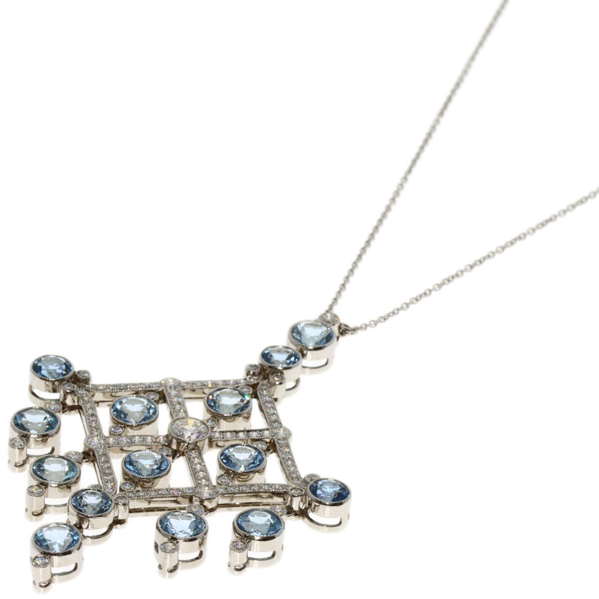 Tiffany & Co. Aquamarine Diamond Art Deco Necklace, Platinum PT950, Women\'s.