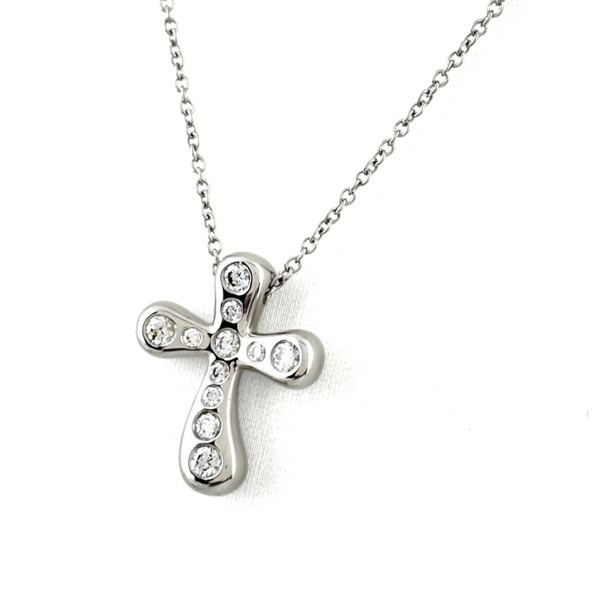 Tiffany & Co. Dots Cross Necklace, Platinum Pendant with Diamonds, Elsa Peretti Pt950 Diamond, Women