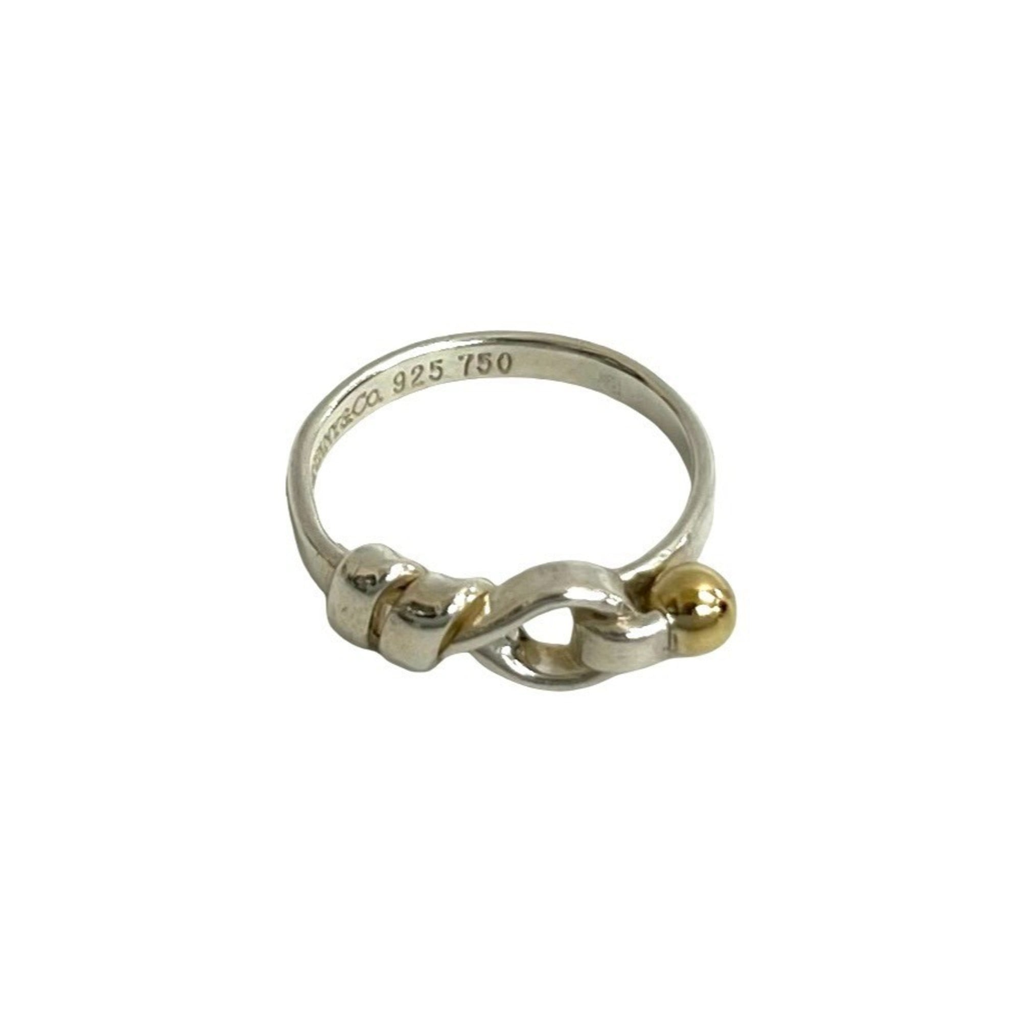 TIFFANY&Co. Tiffany Hook & Eye Love Knot Sterling Silver 925 18K Gold Ring, Size 9, Women\'s, Item N