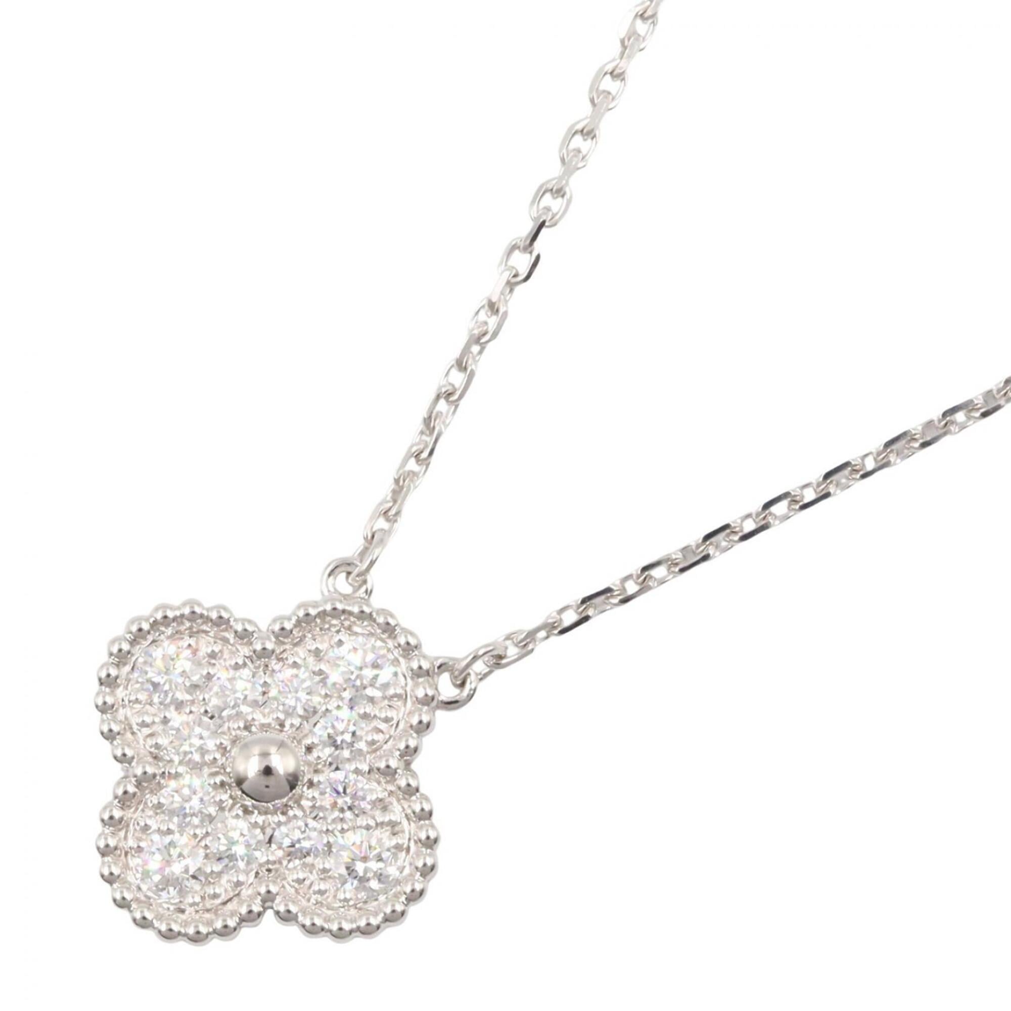 Van Cleef & Arpels Vintage Alhambra Diamond Necklace, 18K White Gold (18KWG), Diamond, Women\'s, Sil