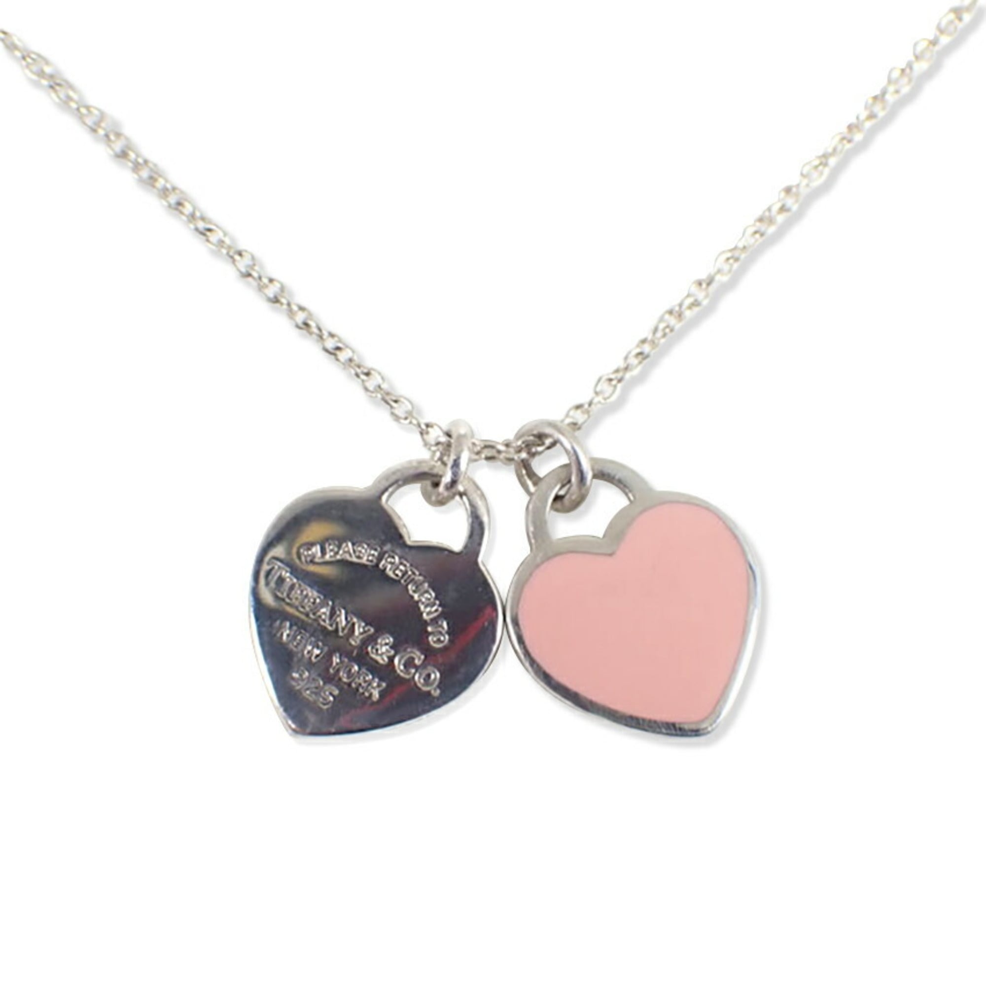 TIFFANY & Co. 925 Pink Enamel Return to Tiffany Double Heart Tag Pendant