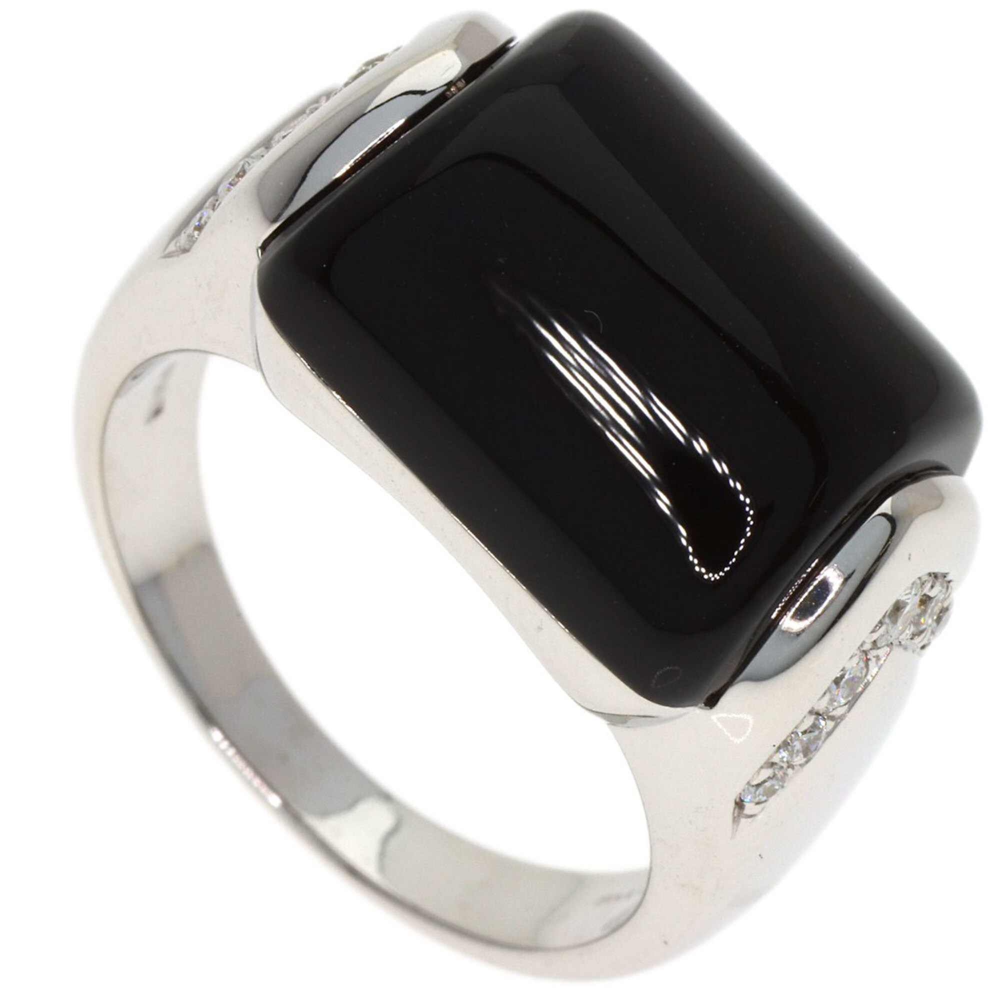 BVLGARI Muza Diamond Onyx Ring 18K White Gold Women\'s