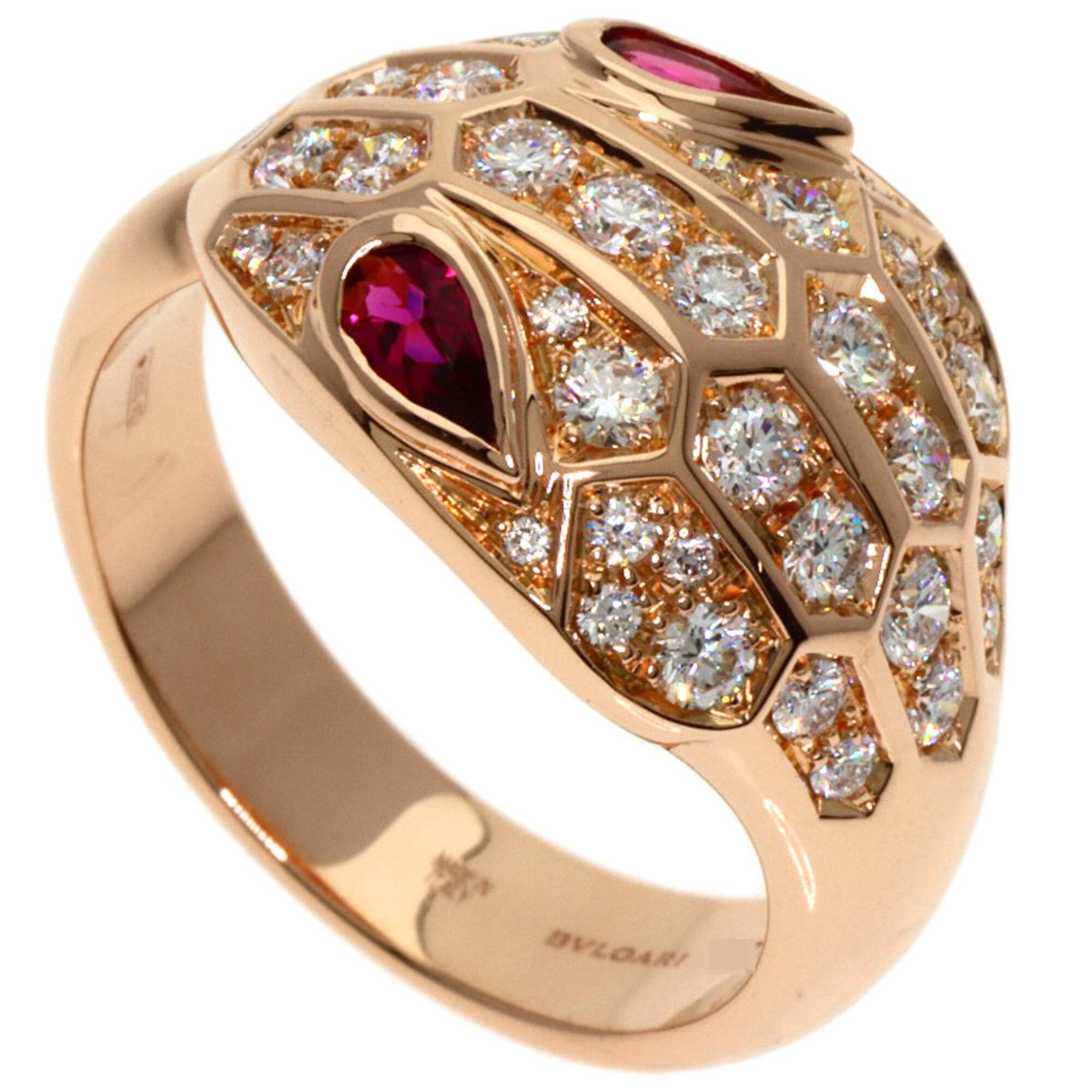 BVLGARI Serpenti Pink Tourmaline Diamond Ring 18K Gold Women\'s
