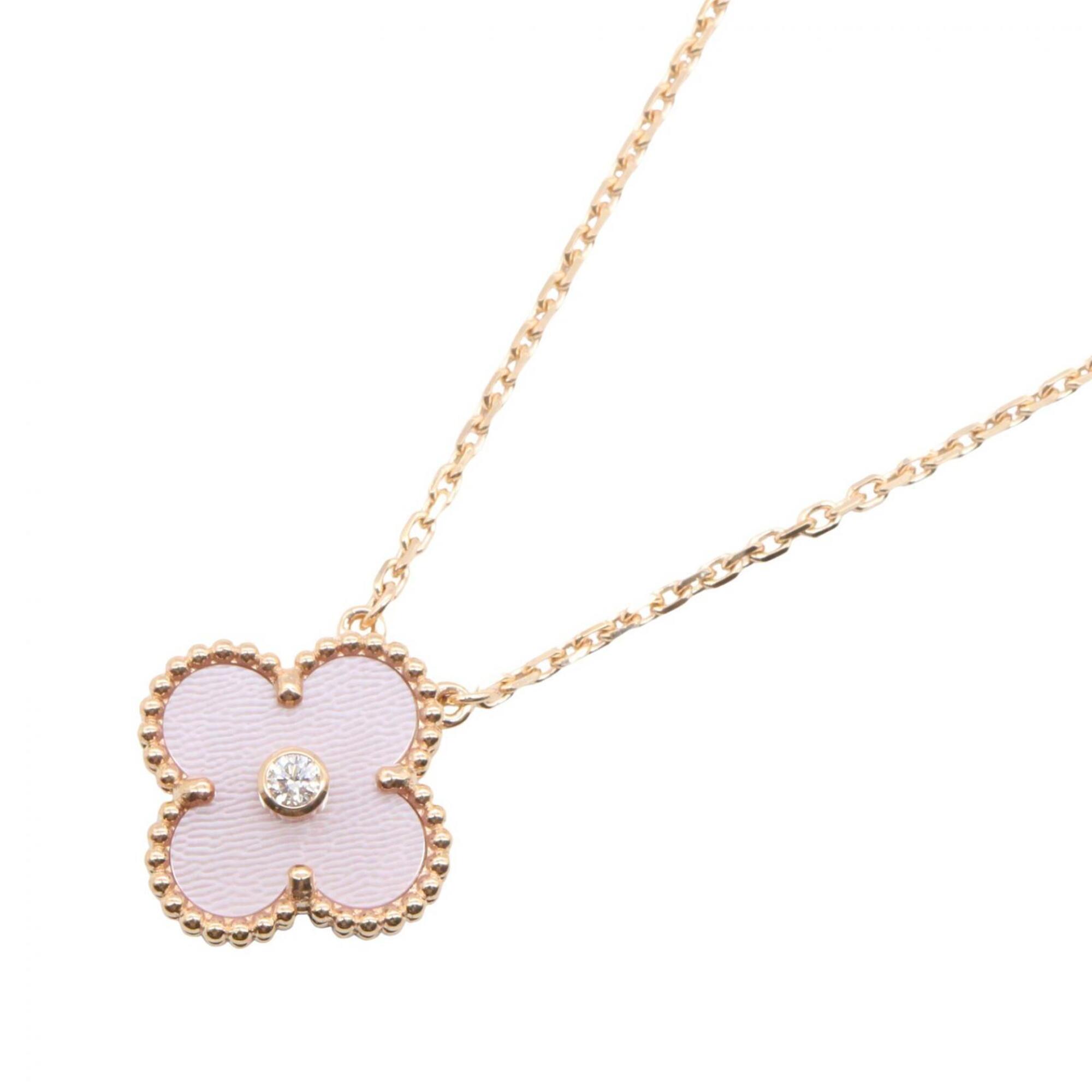 Van Cleef & Arpels Vintage Alhambra Pink Mother-of-Pearl 1PD Necklace Jewelry 18KPG (Pink Gold) Diam