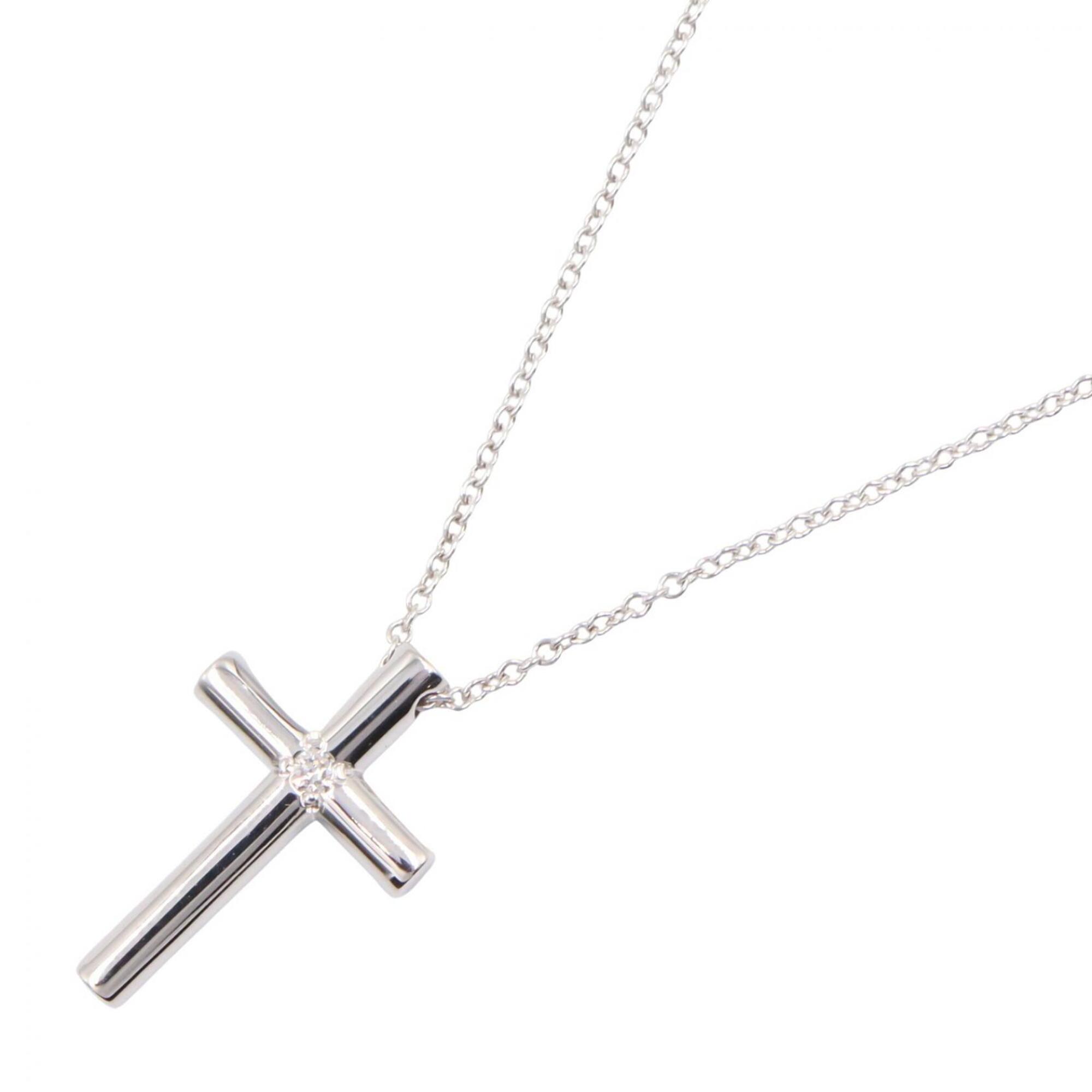 Tiffany & Co. Cross 1PD Necklace, 18KWG (White Gold) Diamond Women\'s, Silver Tone, Clear Tone