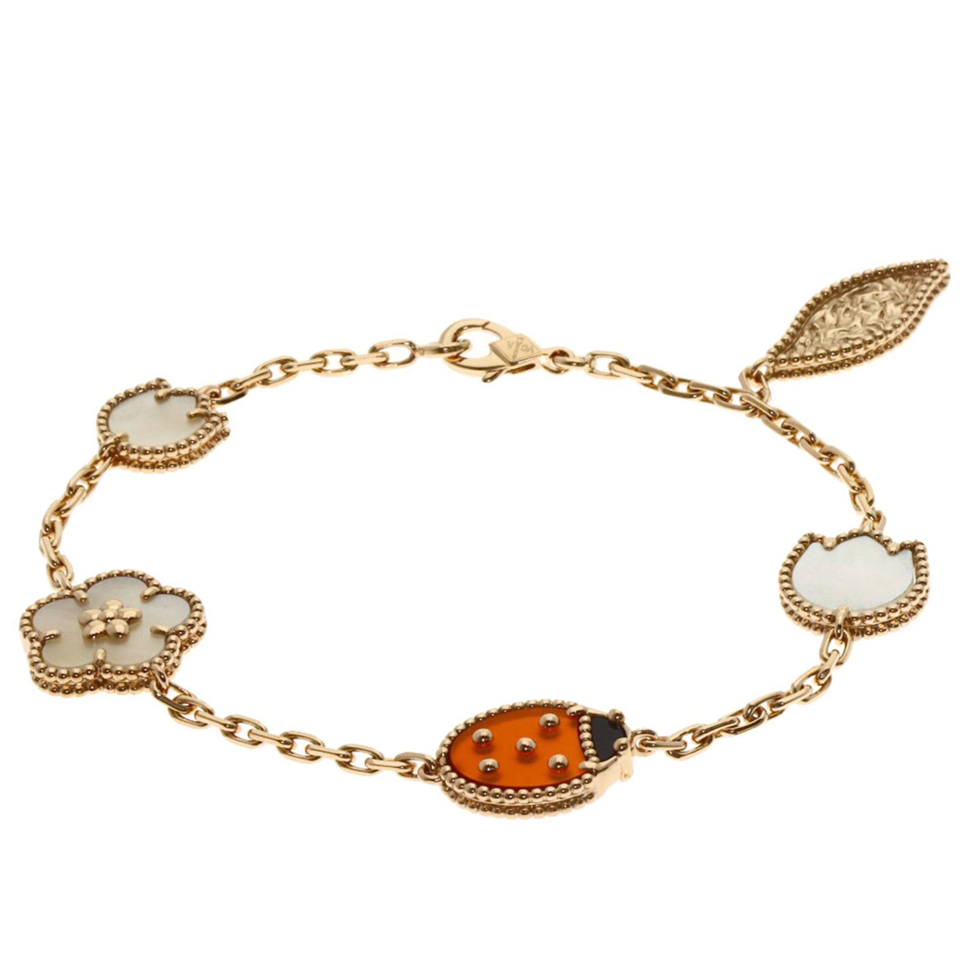 Van Cleef & Arpels Lucky Spring Onyx Carnelian Shell Bracelet 18K Pink Gold Women\'s