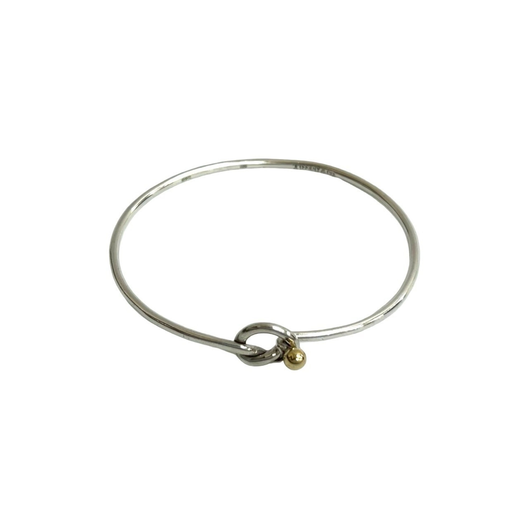 TIFFANY&Co. Tiffany Hook & Eye Love Knot Bangle, Sterling Silver 925, 18K Yellow Gold Bracelet, 0653