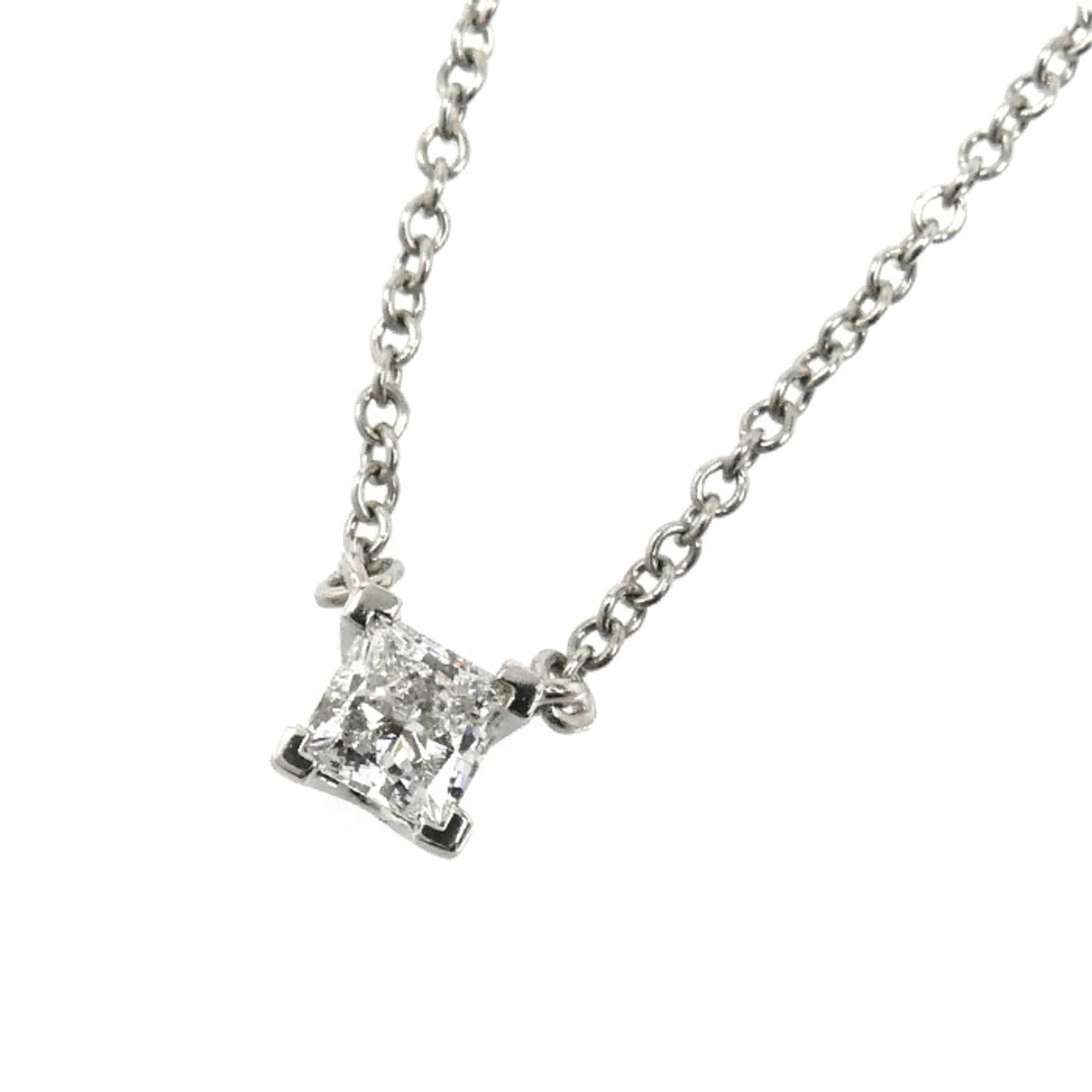 TIFFANY&Co. Tiffany & Co. Pt950 Platinum Princess Cut Necklace with 0.20ct Diamond, 2.4g, 40cm, Wome