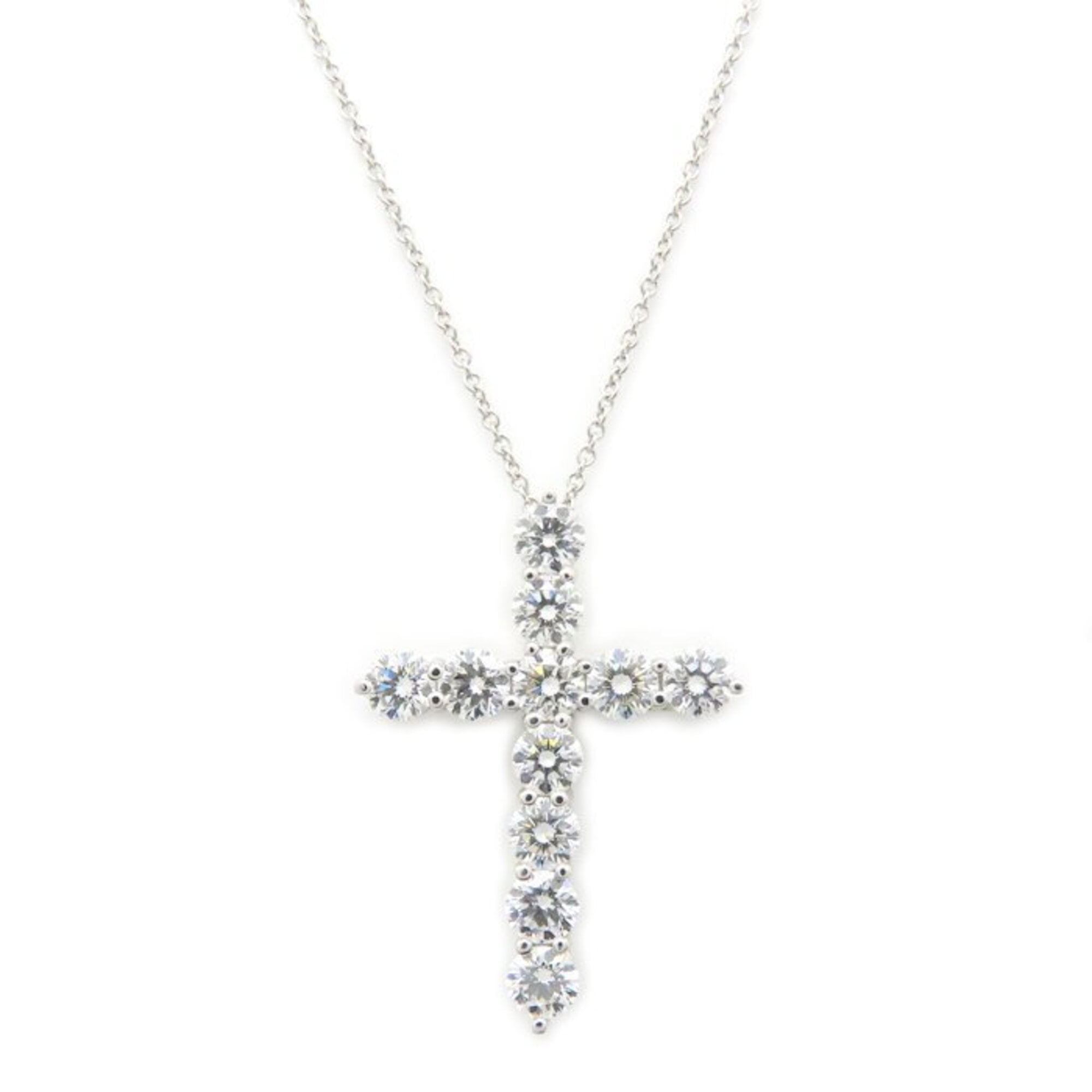 TIFFANY&Co. Tiffany Large Cross Necklace with Diamonds, Platinum 950, Women\'s, 295312