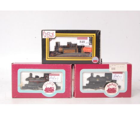 Dapol limited edition LBSC umber livery Terrier tank engine Boxhill (NM-BG), an L&Y liveried Pug saddle tank engine (G-BG) an