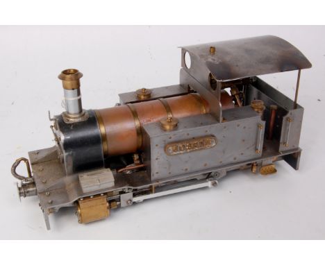 Scratch built 0 gauge narrow gauge 0-4-0 tank engine 'Joshua' with 3 wick spirit burner with integral tank beneath footplate,