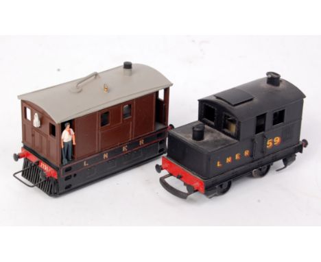 A white metal kit built tram engine brown and black as LNER No. 713 (VG) together with a kit built Sentinel shunter LNER blac
