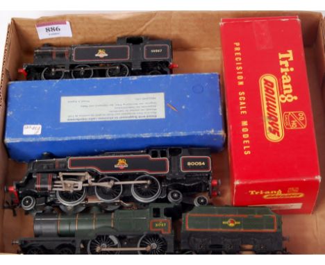 Hornby Dublo EDL17 gloss black tank engine (FG-BF), EDL18 tank engine No. 80054 would benefit from cleaning (G) and a Traing 