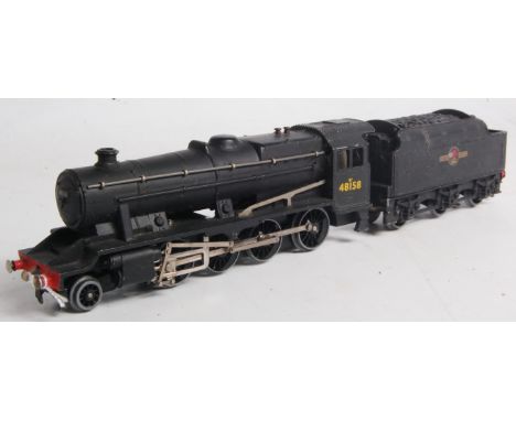 Hornby Dublo 3-rail 2-8-0 engine and tender, No.48158, paint loss to raised edges mainly on tender (G)