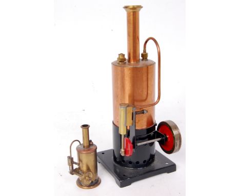 Possibly scratch built vertical steam engine with 3 wick spirit burner, copper boiler with single oscillating cylinder, to po