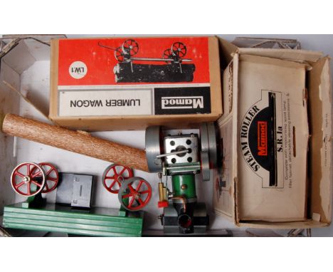 Mamod steam roller and attachment group to include SR1a steam roller, missing burner otherwise (G-BG), Mamod LW1 lumber wagon