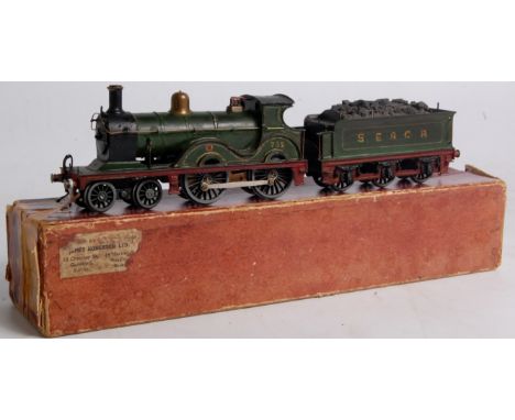 A possibly kit built model of SE&CR 4-4-0 engine and tender No. 735 sticker on box outer says by James Robertson Ltd, Guildfo