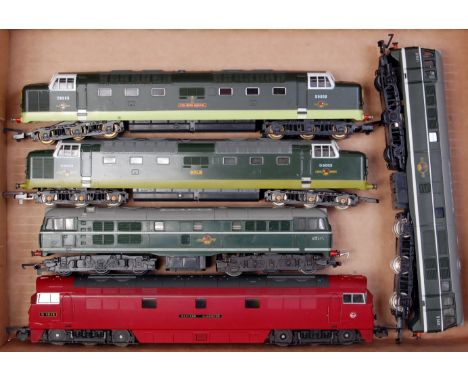 Triang BR green AIA-AIA diesel locomotive, another by Airfix, 2 Deltic type 'Meld' and 'The Green Howard' BR green and BR mar