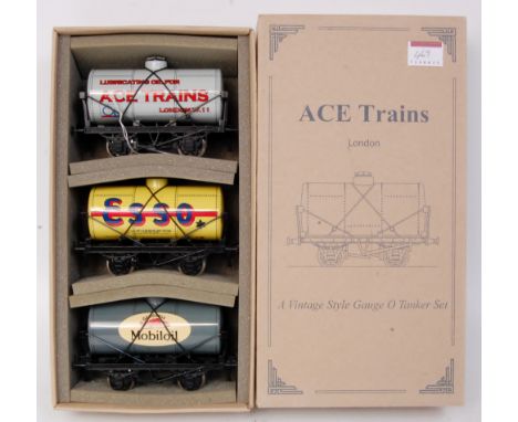 Ace tanker set 1 comprising grey Mobiloil, yellow Esso, and light grey Ace trains (NM-BG)