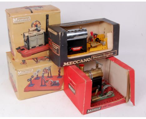 Mixed Mamod and Meccano steam engine and workshop accessories to include Mamod SP2 steam engine (VG-BFG), Meccano horizontal 