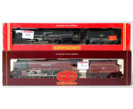 A  Hornby R221 BR green 'City of Leicester' engine and tender (NM-BG) sold with R2023 Top Link BR maroon 'Duchess of Gloucest