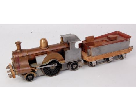 Scratch built 0 gauge 2-2-2 single driver engine and 6 wheel tender, 4 wick spirit burner to drive 2 outside oscillating cyli