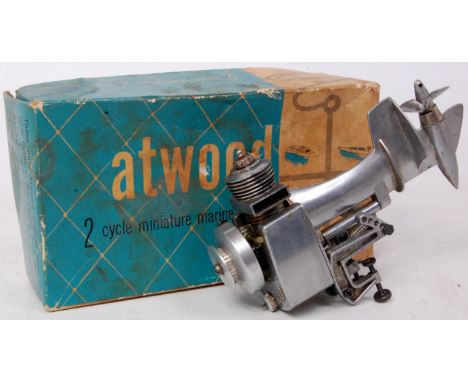A boxed Atwood Outboard 2 cycle miniature marine engine, titled Sea Fury, in the original box, free running