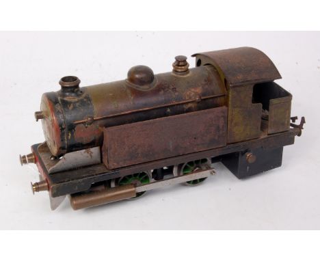 Modified Bowman 0 gauge tank engine with spirit burner,3 wicks, 2 outside oscillating cylinders driving wheels, scorched
