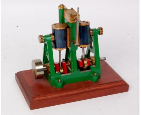 Scratch built marine engine with 2 oscillating cylinders opposed at full stroke approx 15 degrees with 1½ inch diameter solid