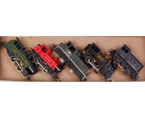 Early Triang 0-4-0 black No. 5 dock shunter (G), Hornby 0-4-0 industrial tank engine red No. 25550 (G), freelance continental