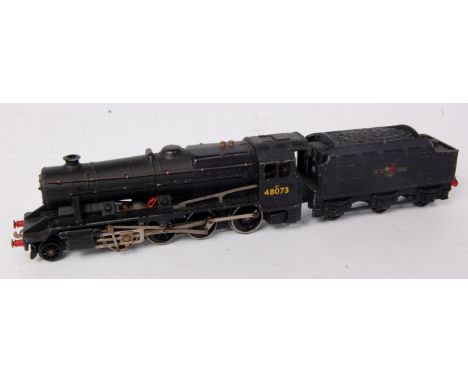 A  Hornby Dublo 2-rail 2-8-0 engine and tender No. 48073, good for age, with instructions and guarantee, tender coupling chan